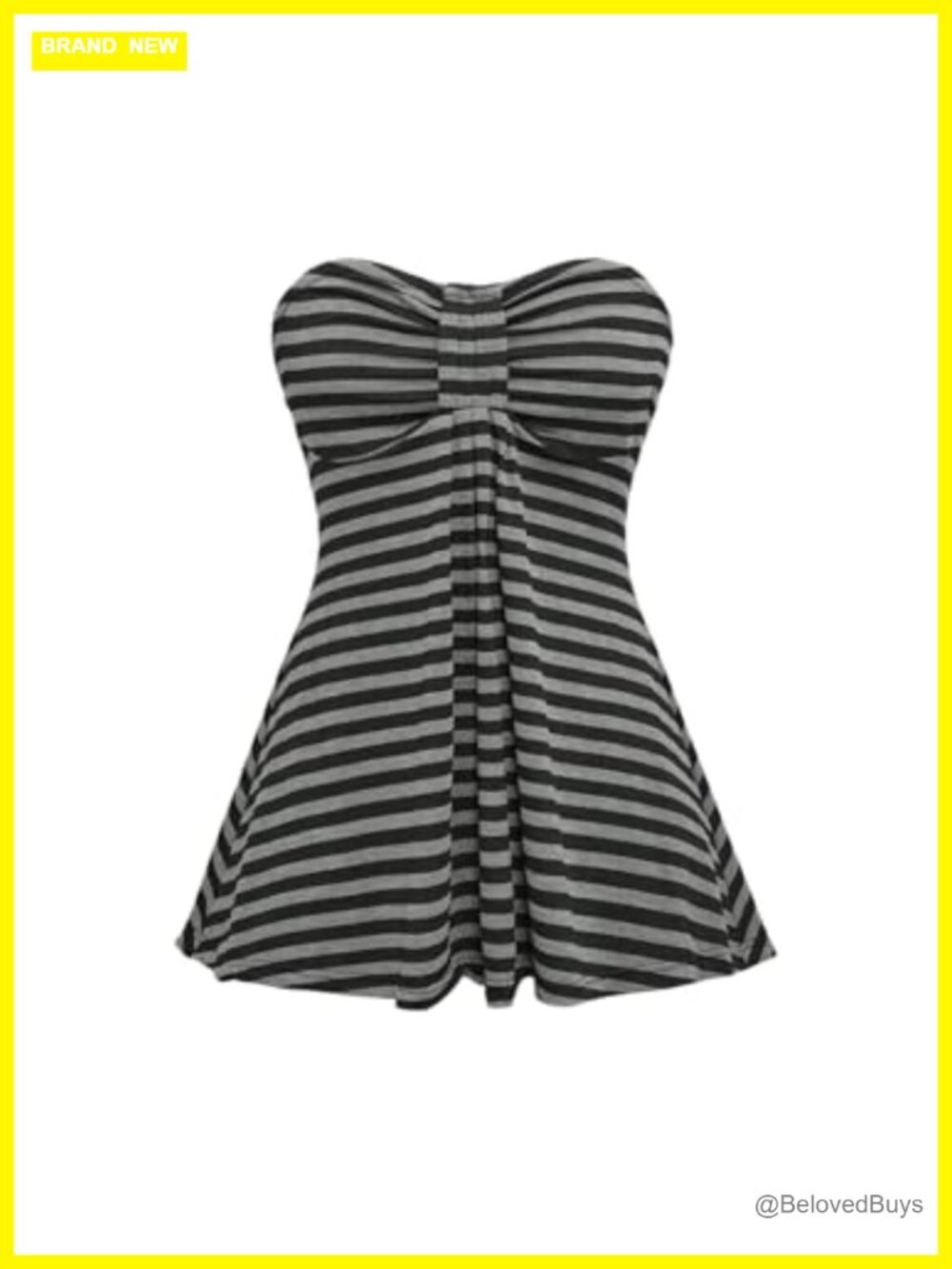 Women's Y2k Striped Bandeau Tube Top Strapless Babydoll Fit Flare Ruched Shirt